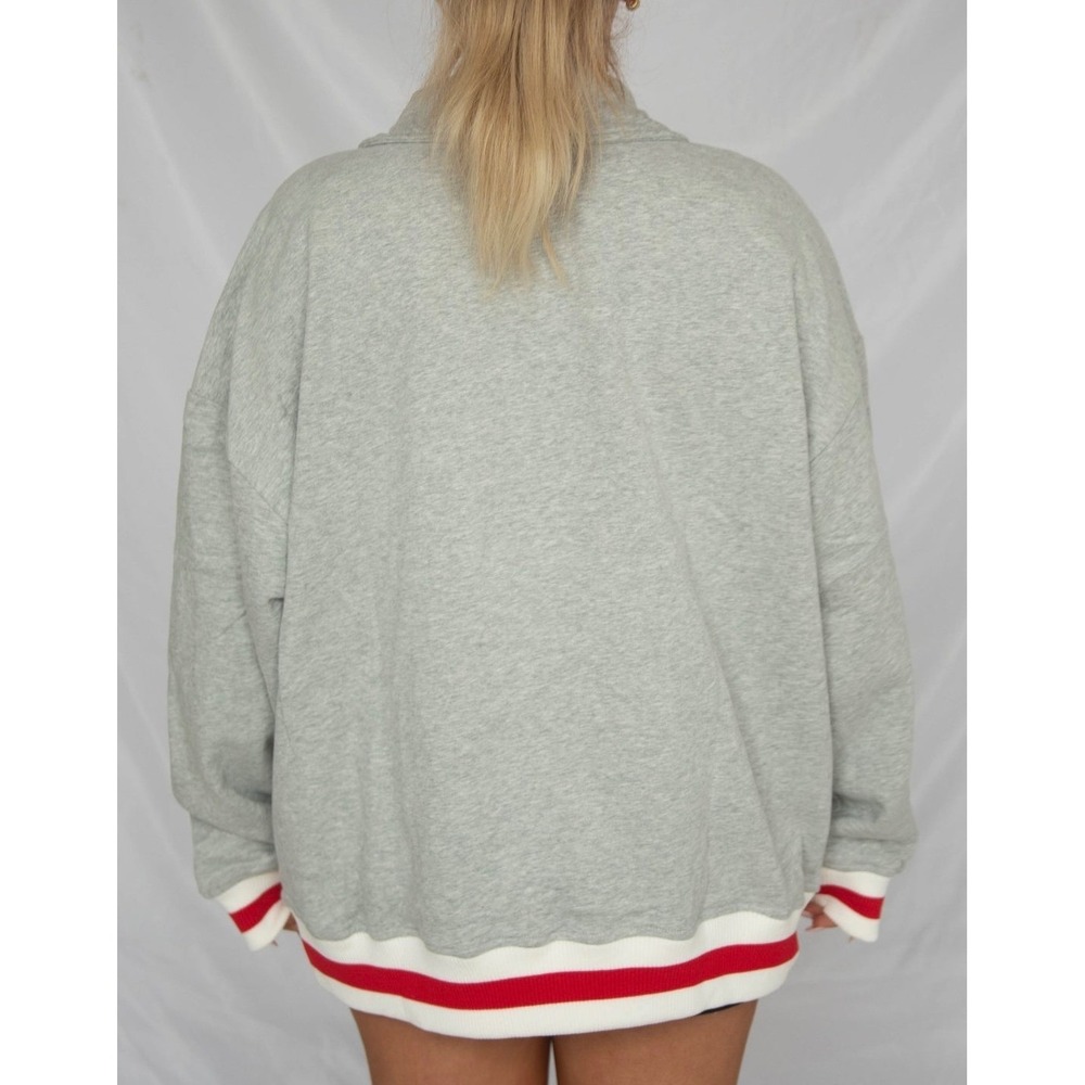 Arkansas Razorbacks Womens Quarter Zip Pullover Sweatshirt Gray Red Striped Trim - Picture 2 of 2